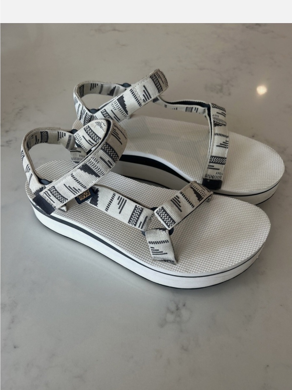 Teva White Patterned Platform Sandals